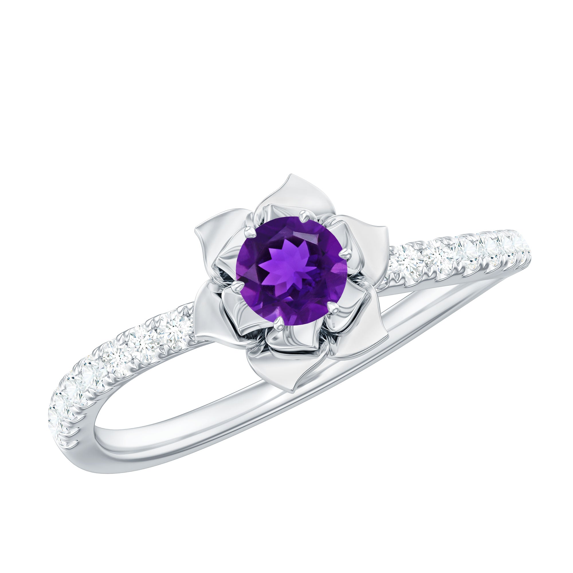 Natural Amethyst Rose Engagement Ring with Diamond