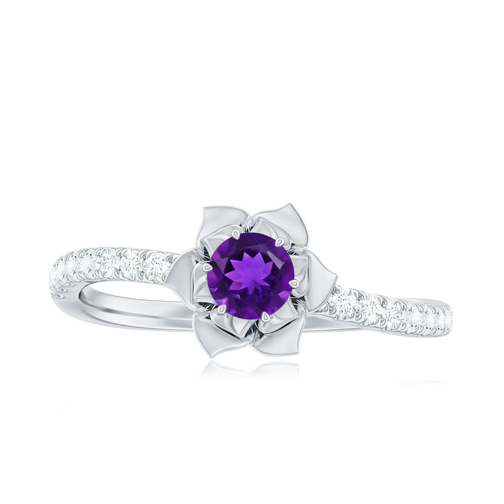 Natural Amethyst Rose Engagement Ring with Diamond