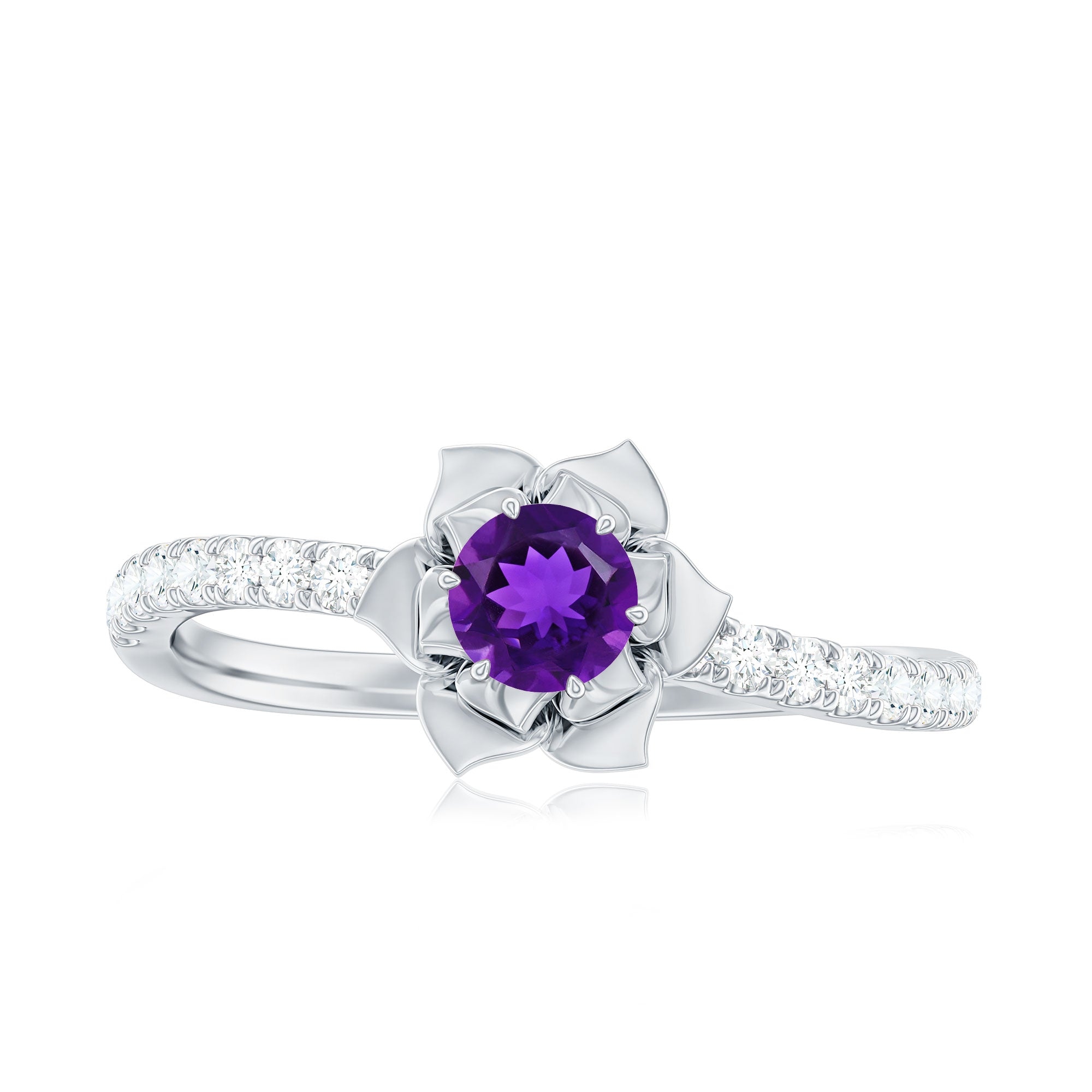 Natural Amethyst Rose Engagement Ring with Diamond