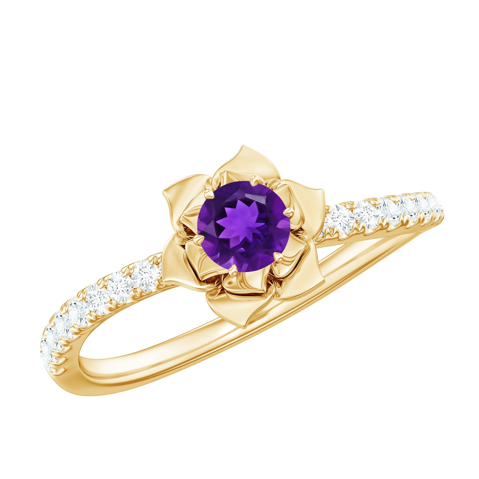 Natural Amethyst Rose Engagement Ring with Diamond