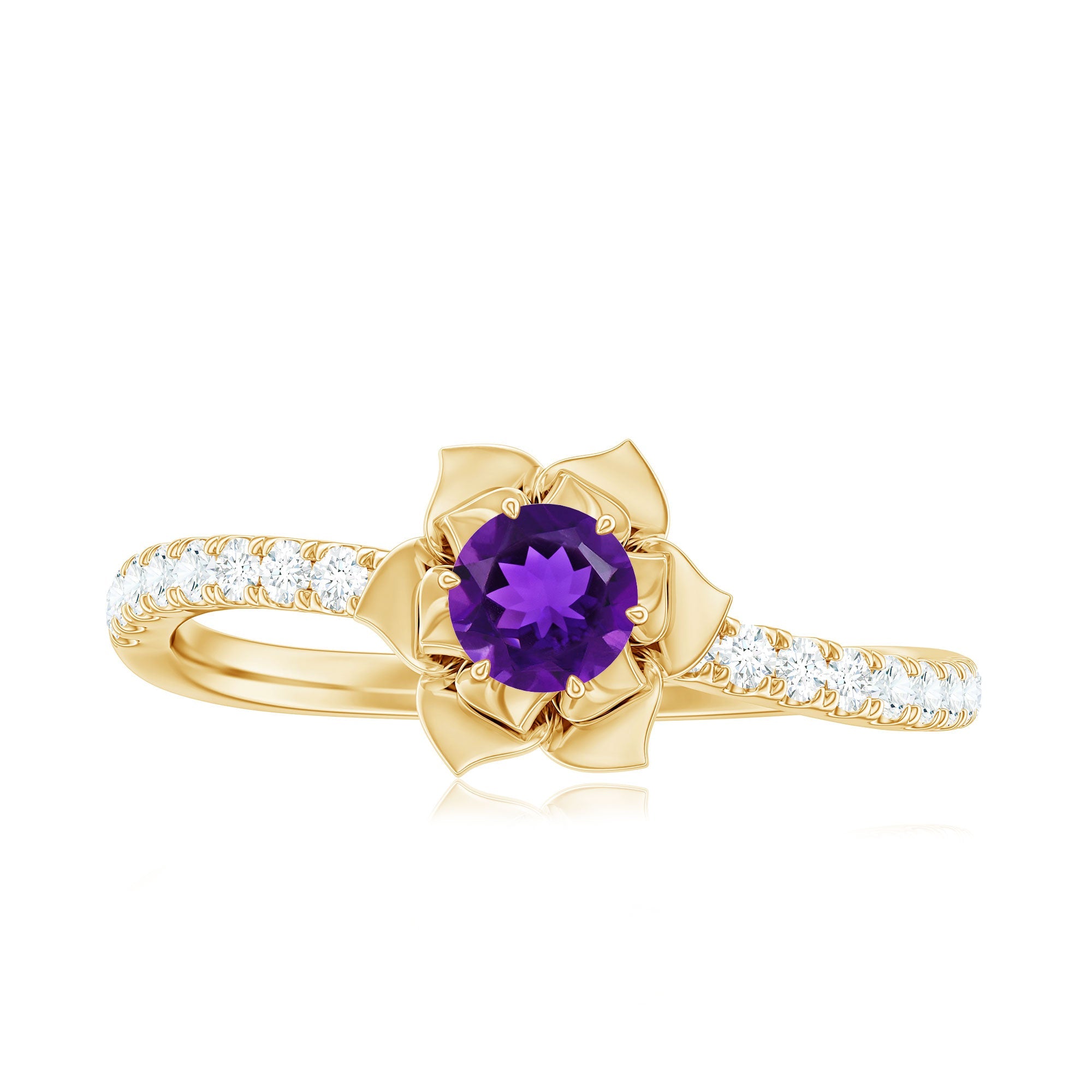 Natural Amethyst Rose Engagement Ring with Diamond
