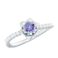 Genuine Tanzanite Rose Flower Engagement Ring with Diamond Curved Shank