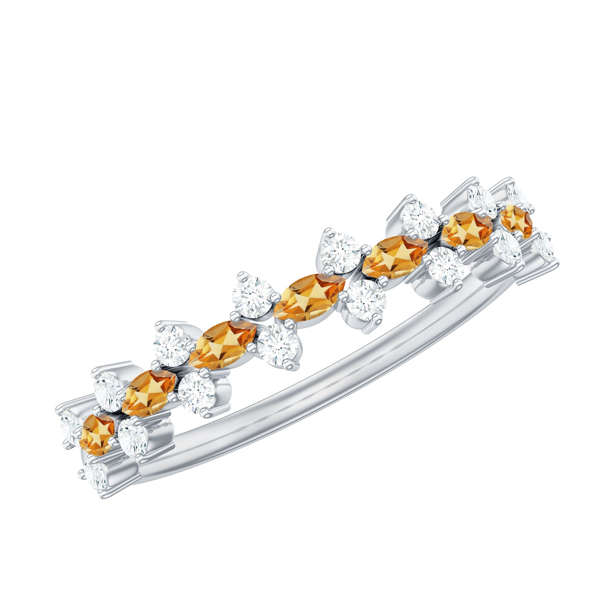 Natural Citrine Diamond Half Eternity Ring with Certificate