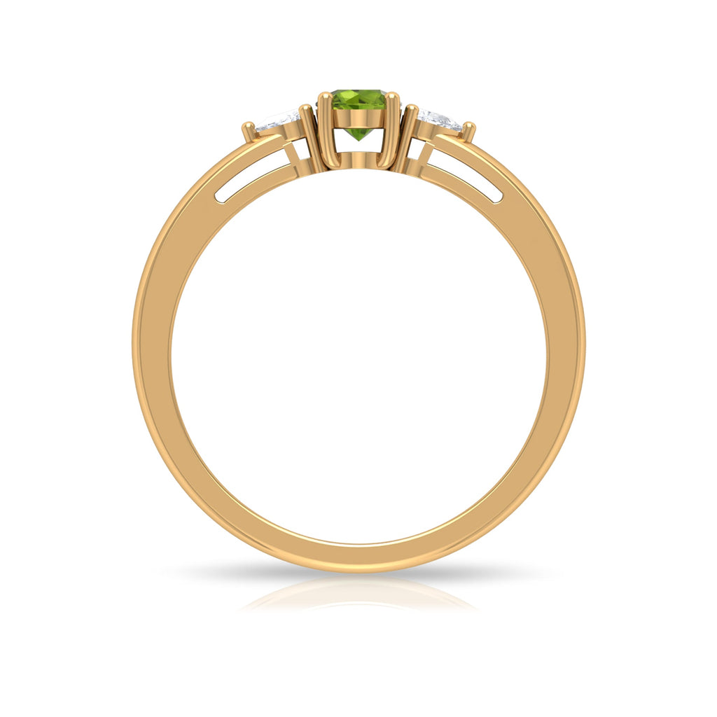 1/4 CT Peridot and Diamond Three Stone Promise Ring