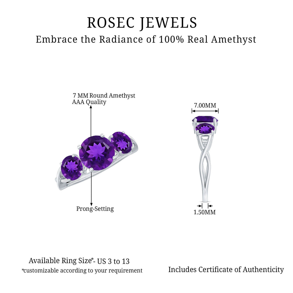 Natural Amethyst 3 Stone Engagement Ring for Women