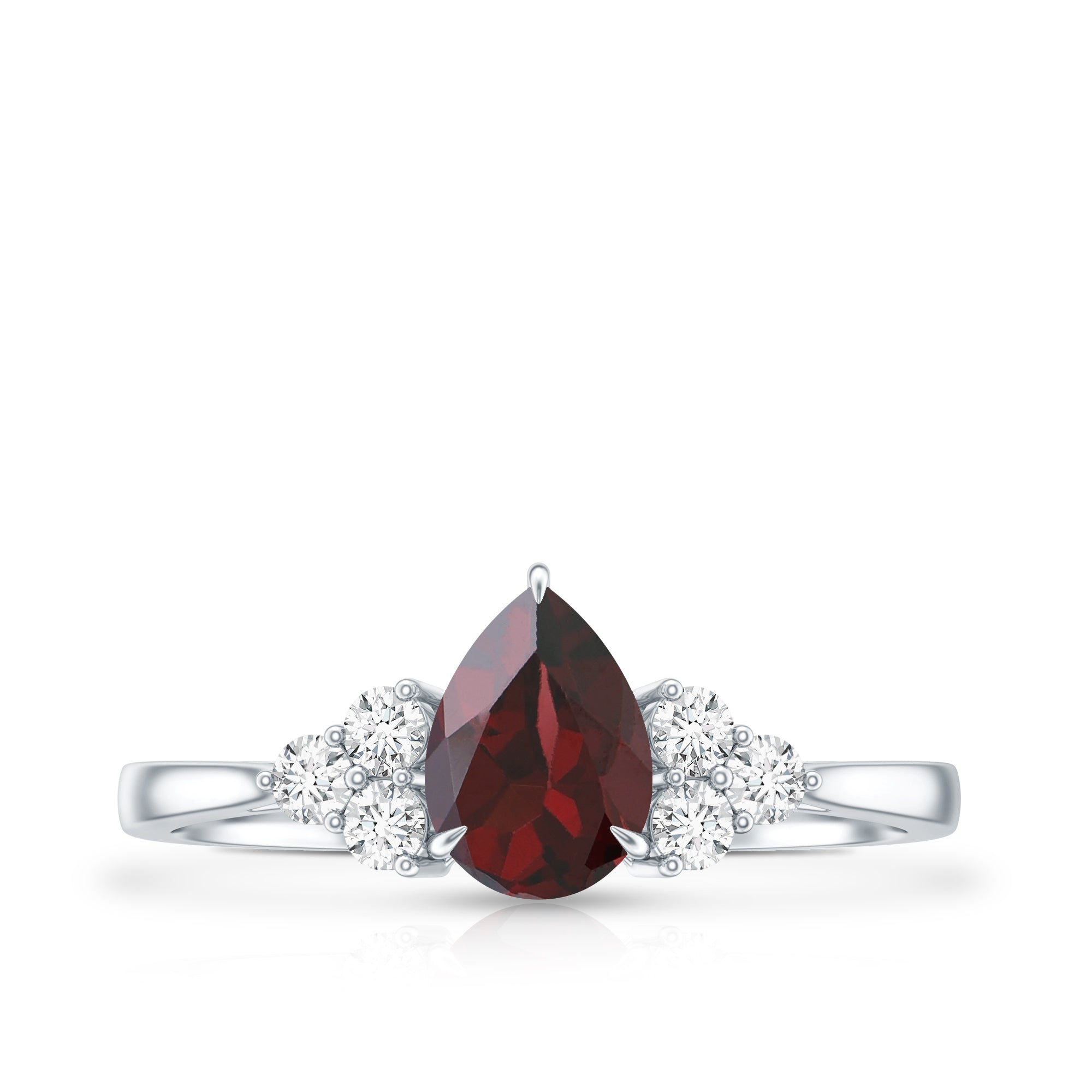 Natural 5X7mm Pear Shape Garnet Engagement Ring with Diamond