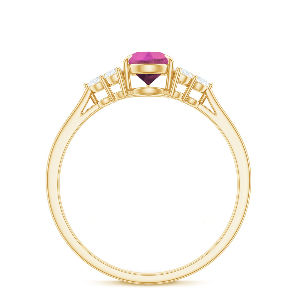 3/4 CT Natural Pink Tourmaline Teardrop Solitaire Ring with Diamond Trio