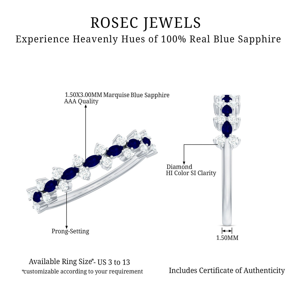 Real Blue Sapphire and Diamond Half Eternity Ring for Women