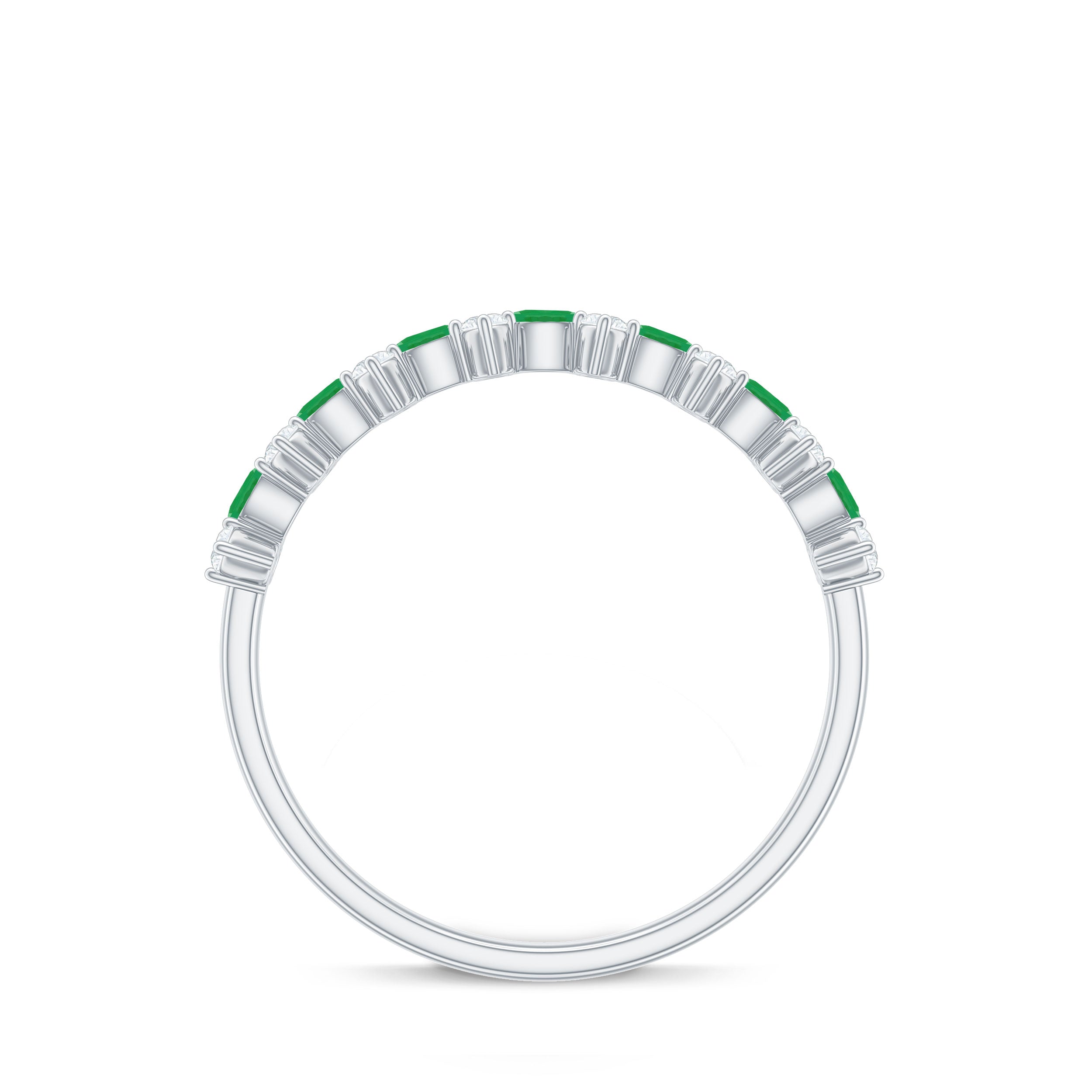 Genuine Emerald and Diamond Half Eternity Ring for Women