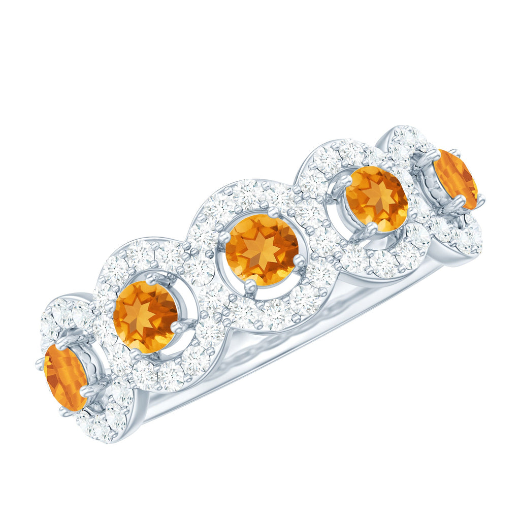 Certified Natural Citrine Diamond Half Eternity Band for Anniversary