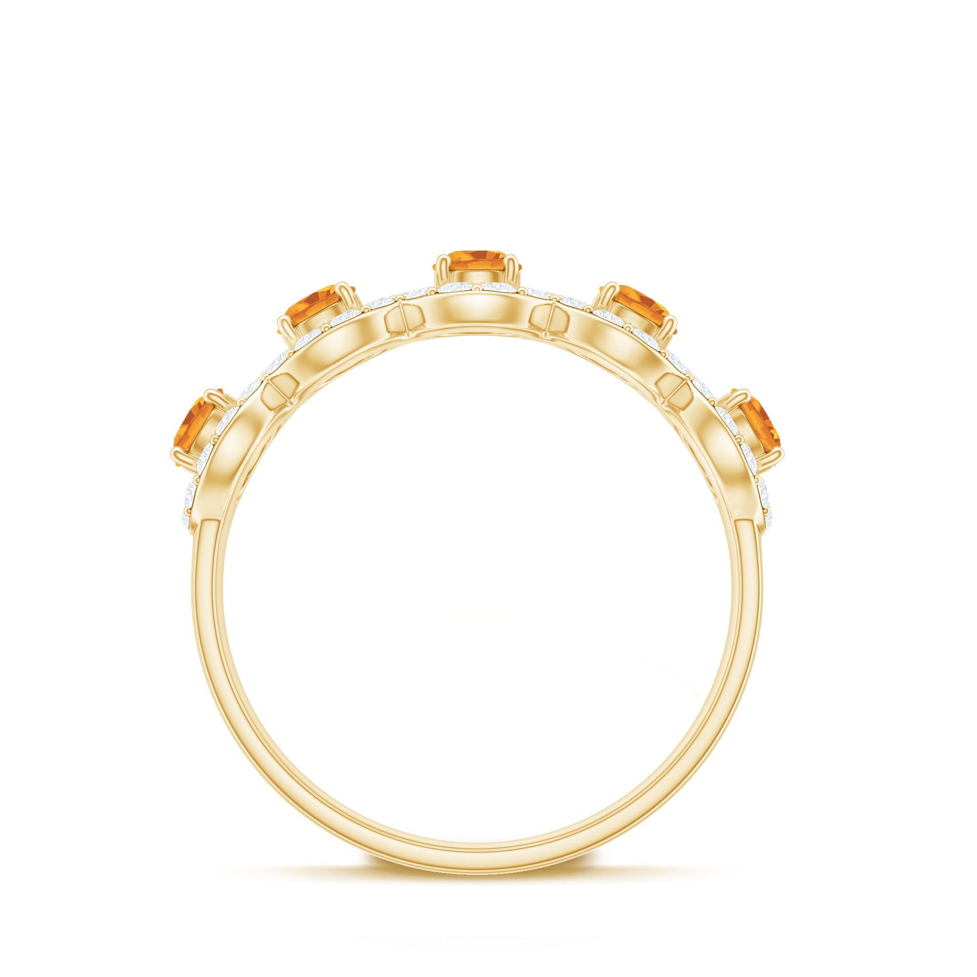 Certified Natural Citrine Diamond Half Eternity Band for Anniversary