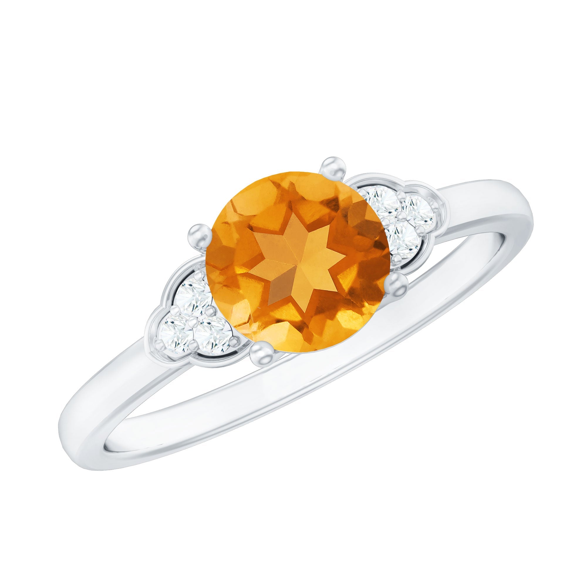 Natural 7mm Citrine Engagement Ring with Diamond Trio