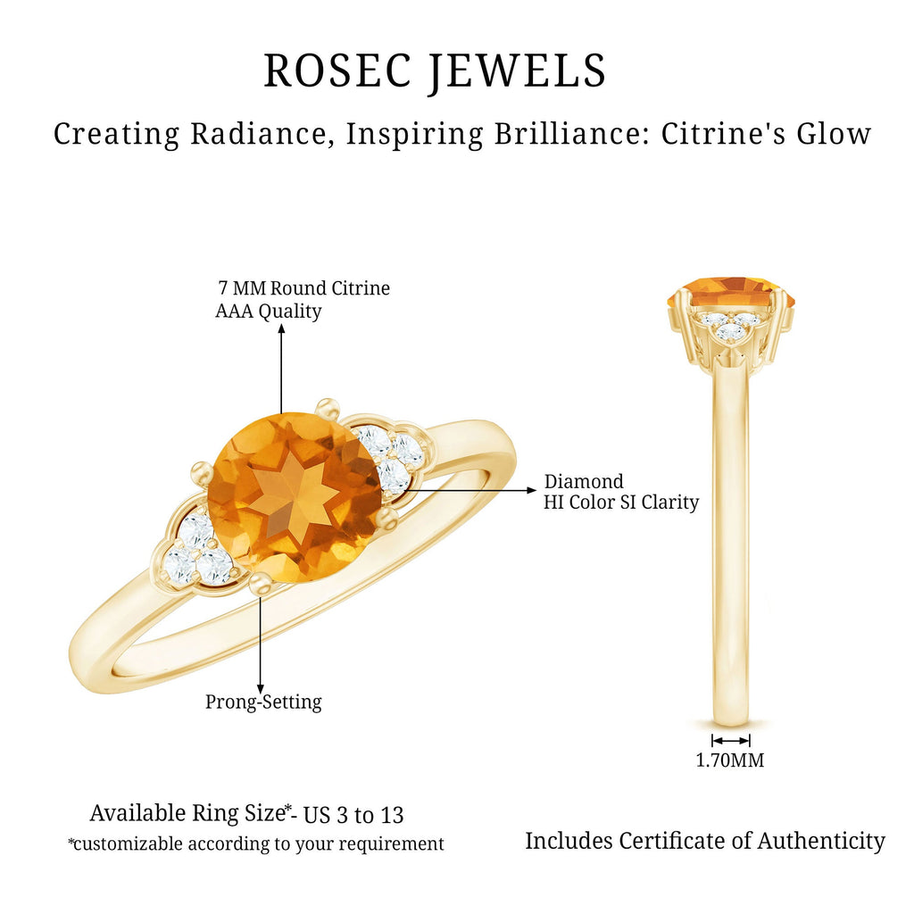Natural 7mm Citrine Engagement Ring with Diamond Trio