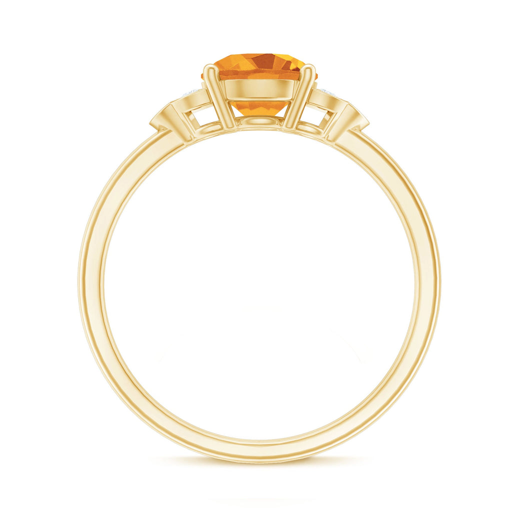 Natural 7mm Citrine Engagement Ring with Diamond Trio