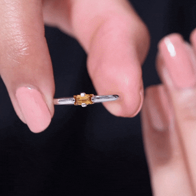 Natural Baguette Citrine Promise Ring in East West Style