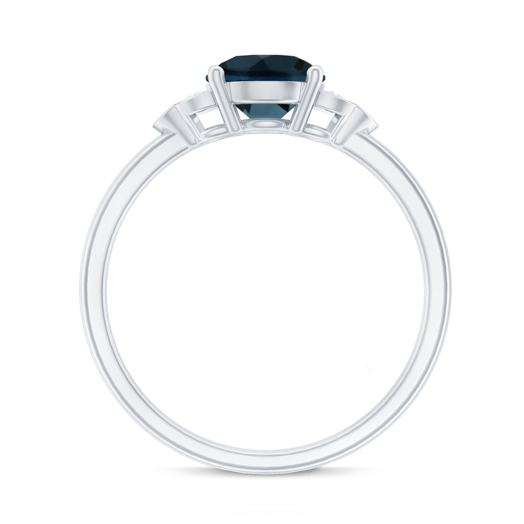 7 mm London Blue Topaz Solitaire Engagement Ring with Diamond Trio