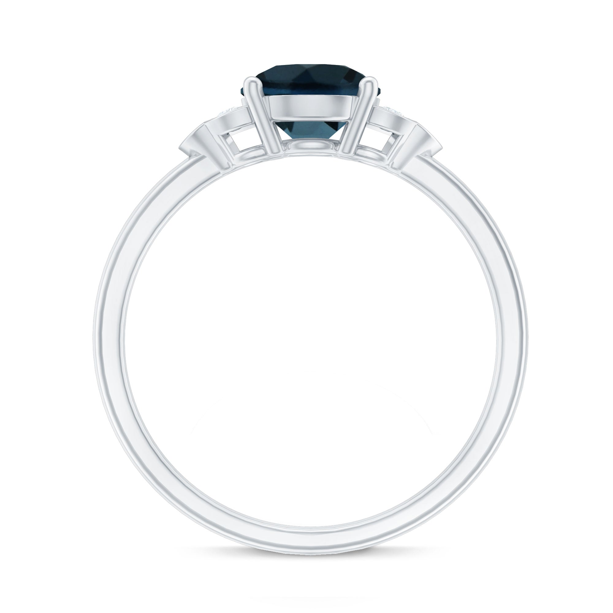 7 mm London Blue Topaz Solitaire Engagement Ring with Diamond Trio