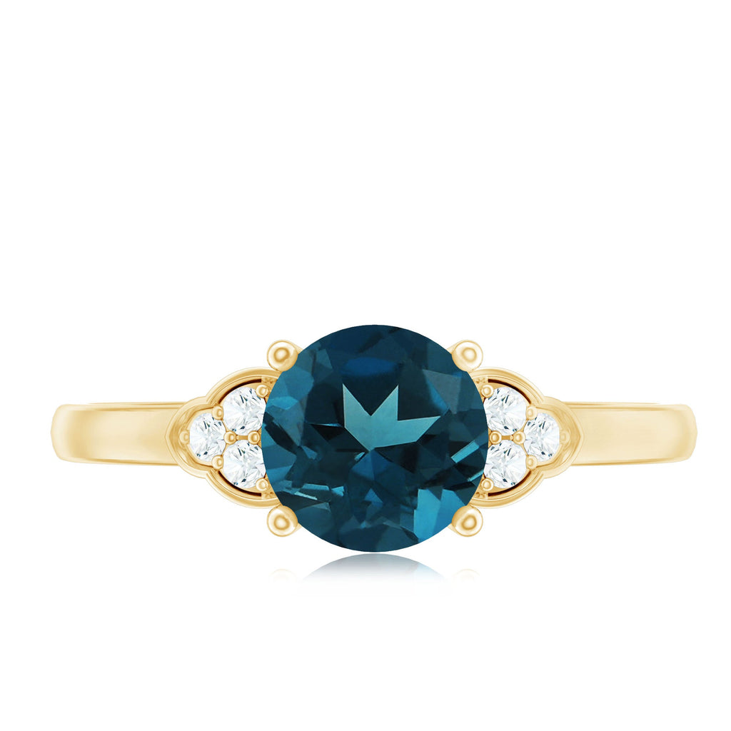 7 mm London Blue Topaz Solitaire Engagement Ring with Diamond Trio