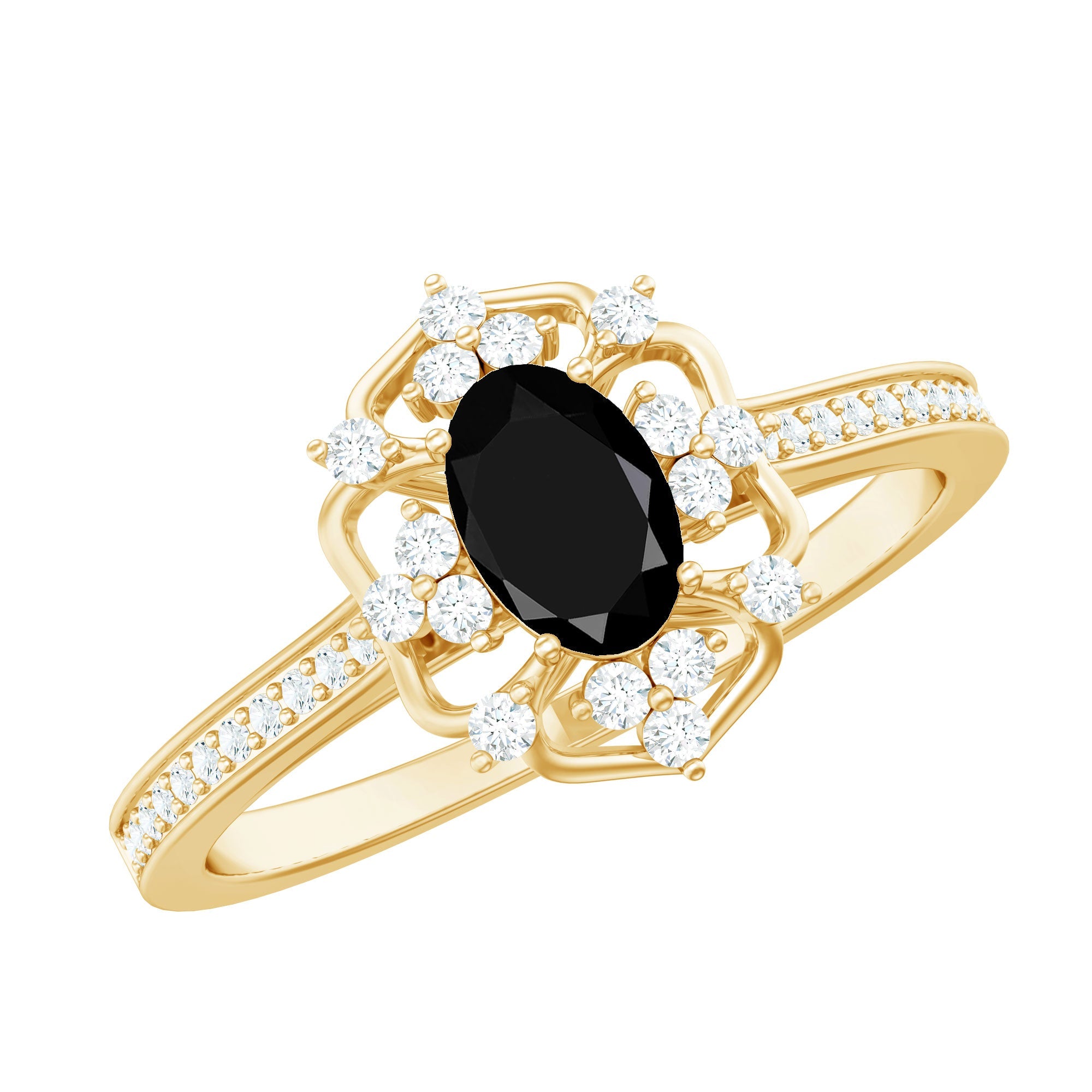 Certified 4X6mm Black Onyx Vintage Inspired Engagement Ring with Diamond
