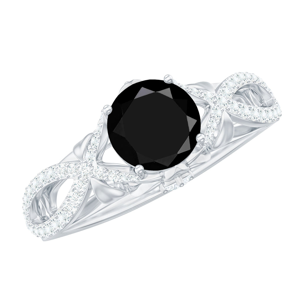 1.3 Carat Lab Grown Black and White Diamond Engagement Ring with Crossover Shank