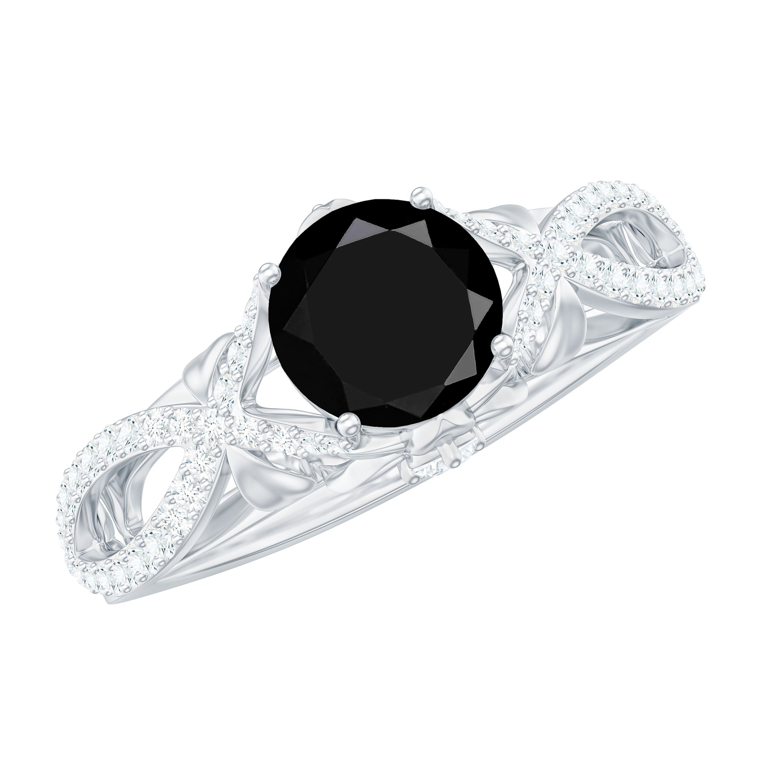 1.3 Carat Lab Grown Black and White Diamond Engagement Ring with Crossover Shank