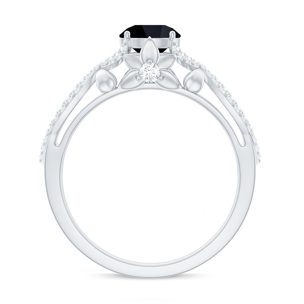 1.3 Carat Lab Grown Black and White Diamond Engagement Ring with Crossover Shank