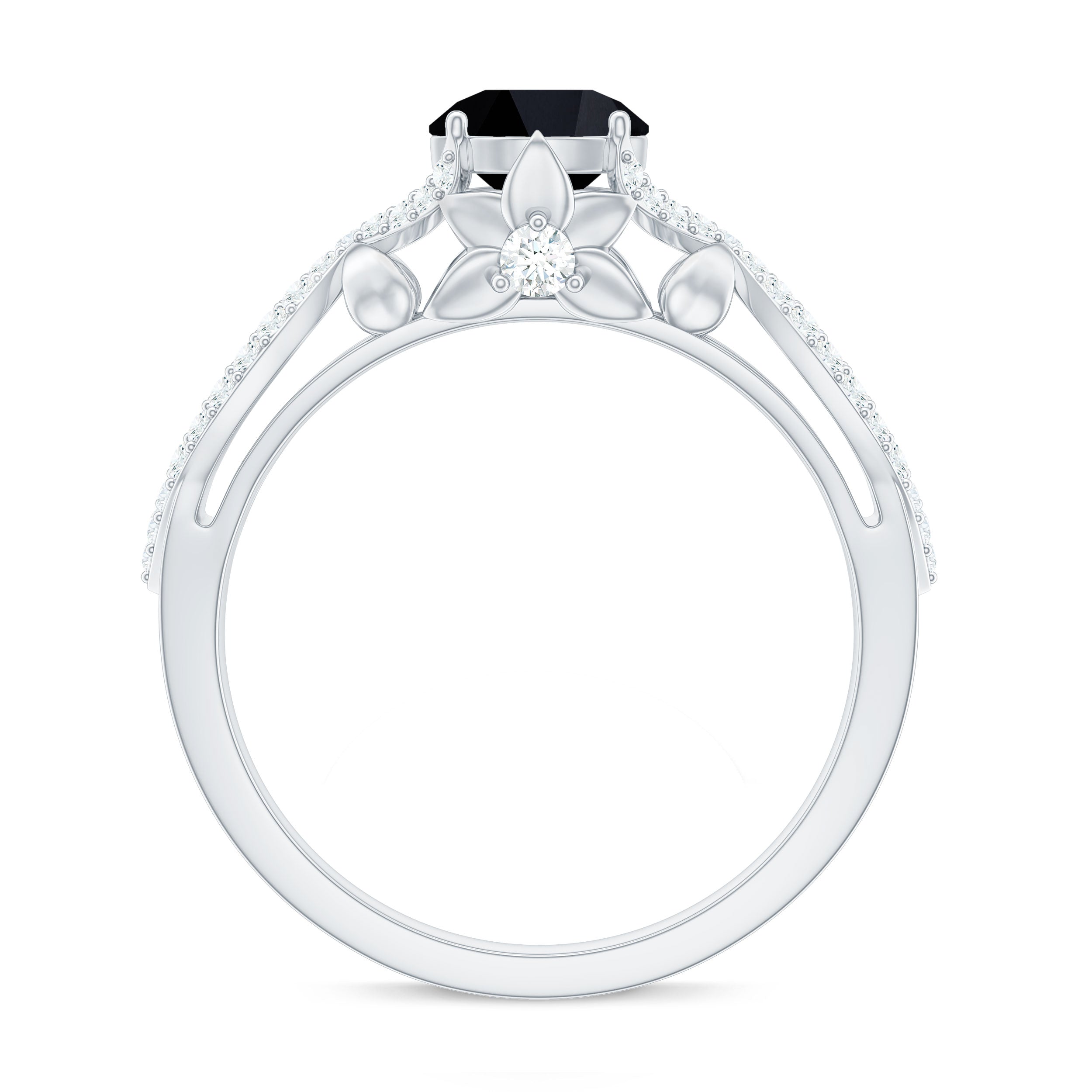 1.3 Carat Lab Grown Black and White Diamond Engagement Ring with Crossover Shank