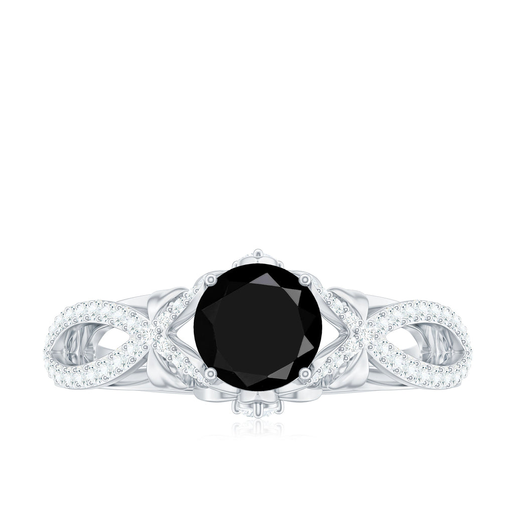 1.3 Carat Lab Grown Black and White Diamond Engagement Ring with Crossover Shank