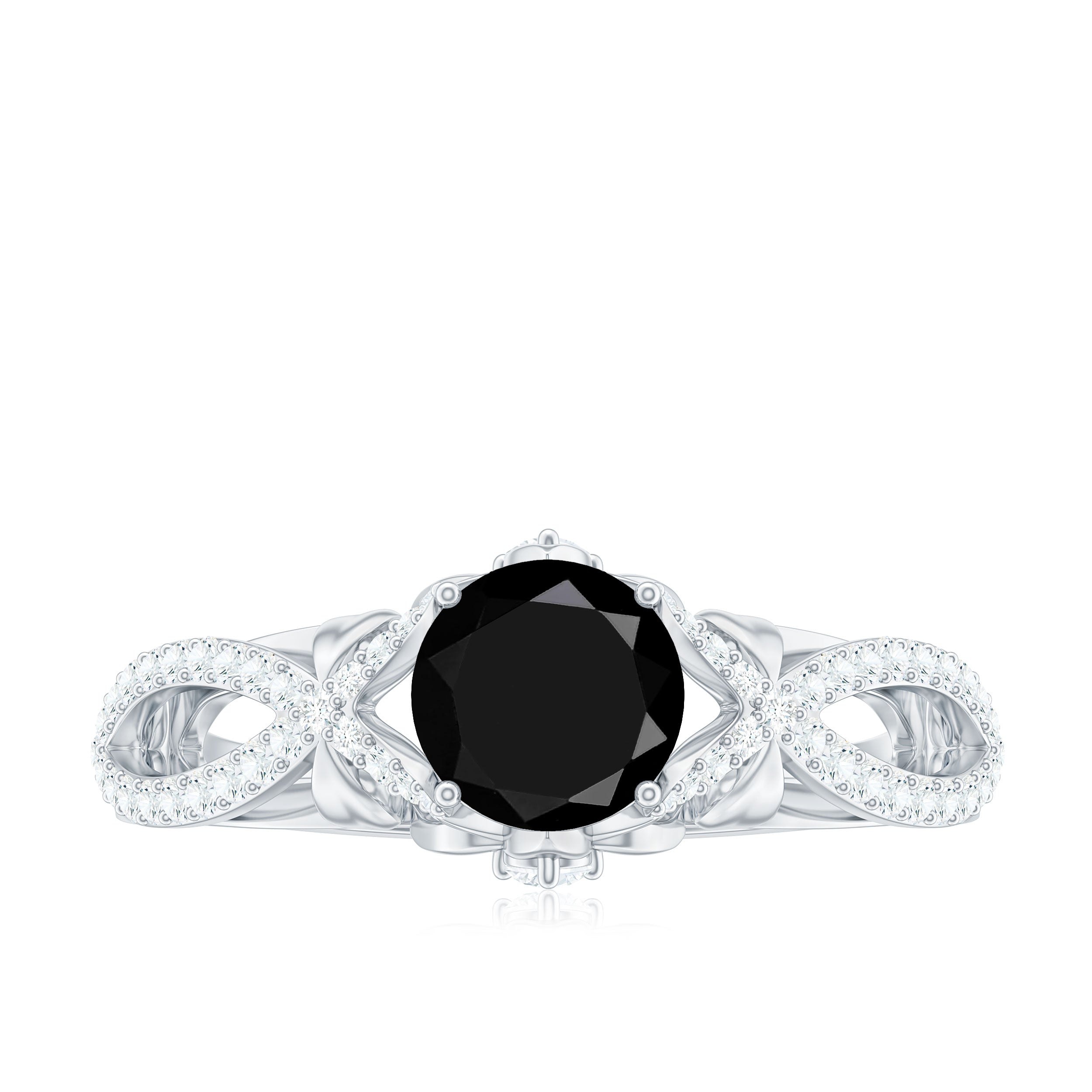 1.3 Carat Lab Grown Black and White Diamond Engagement Ring with Crossover Shank