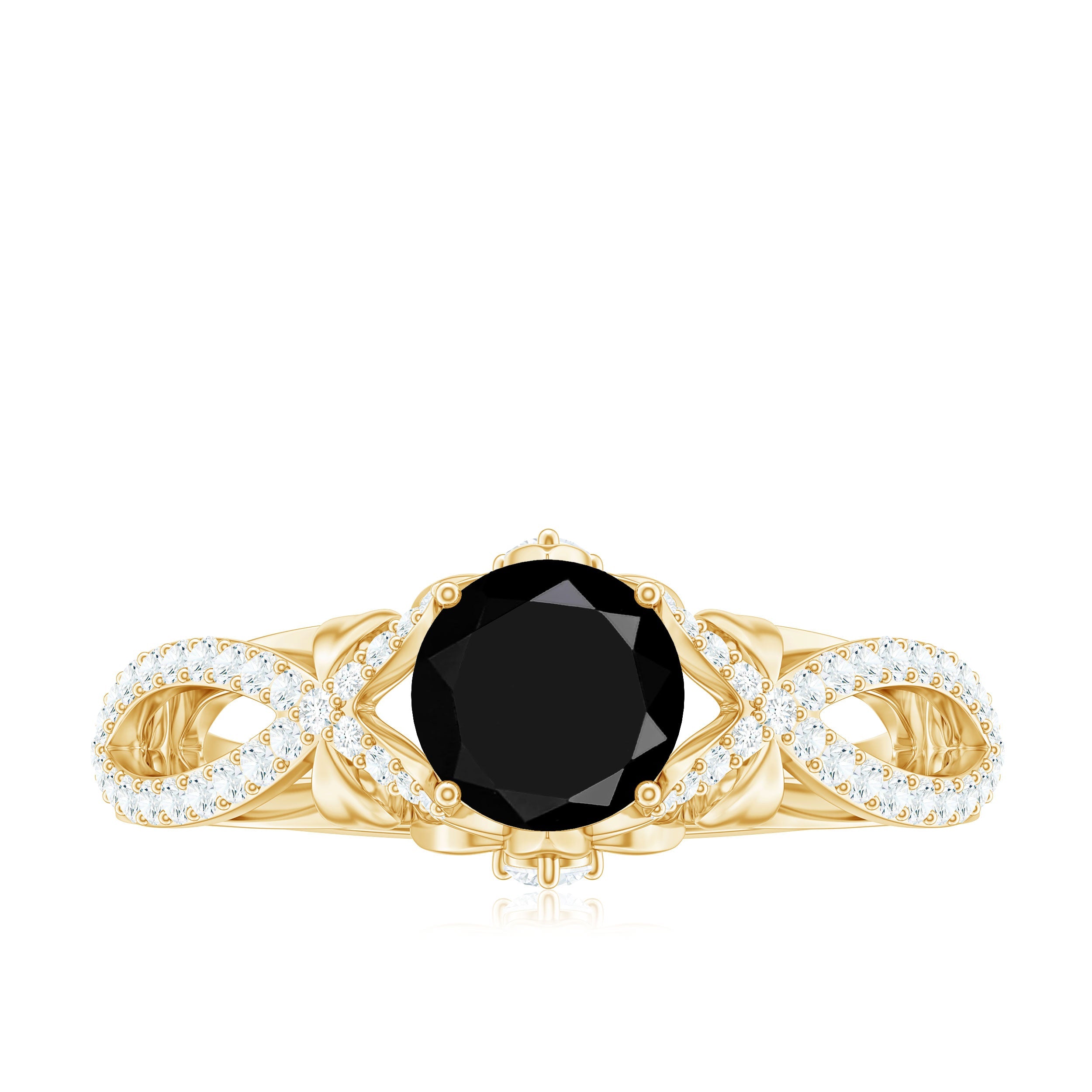 1.3 Carat Lab Grown Black and White Diamond Engagement Ring with Crossover Shank