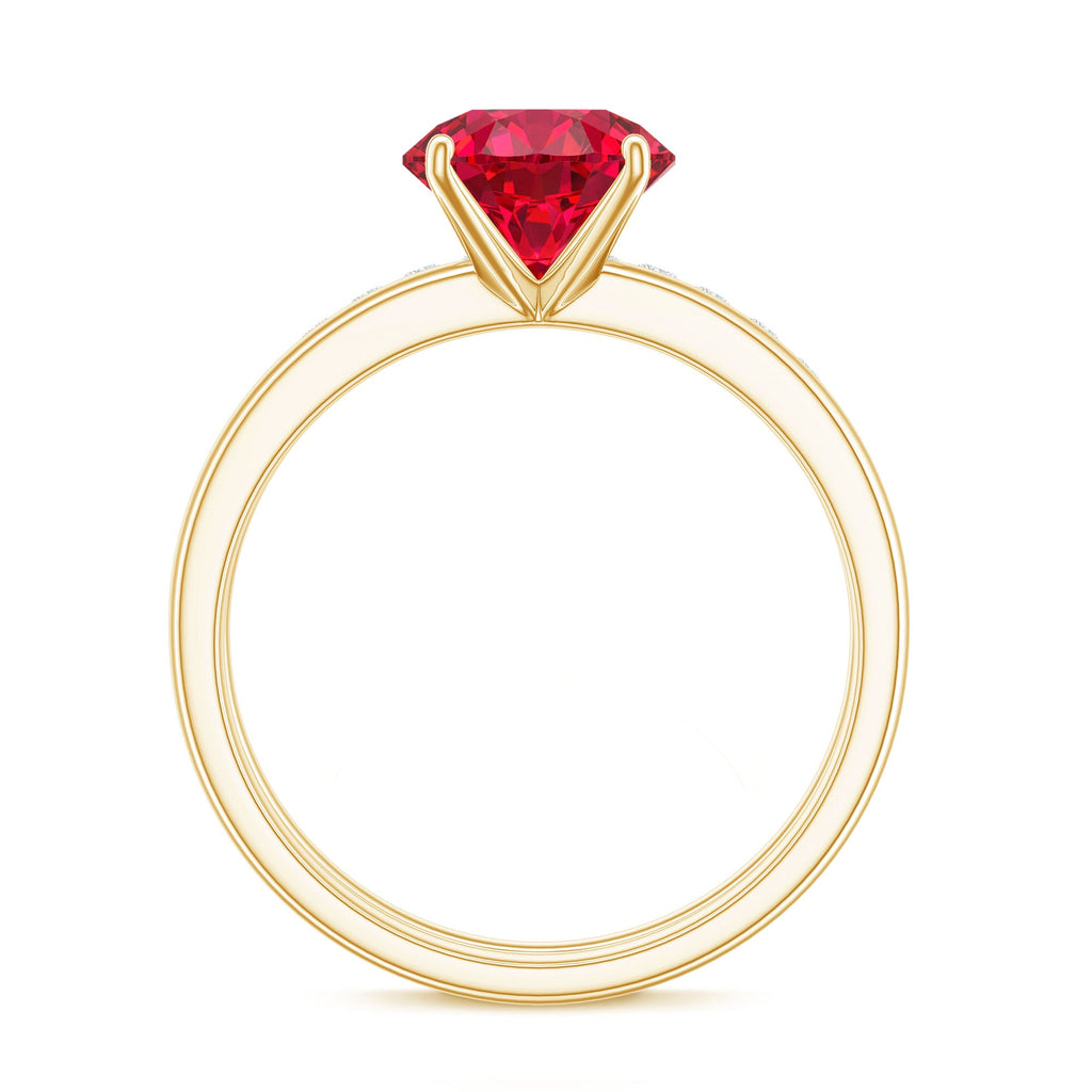 3 CT Solitaire Created Ruby Wedding Ring Set with Diamond
