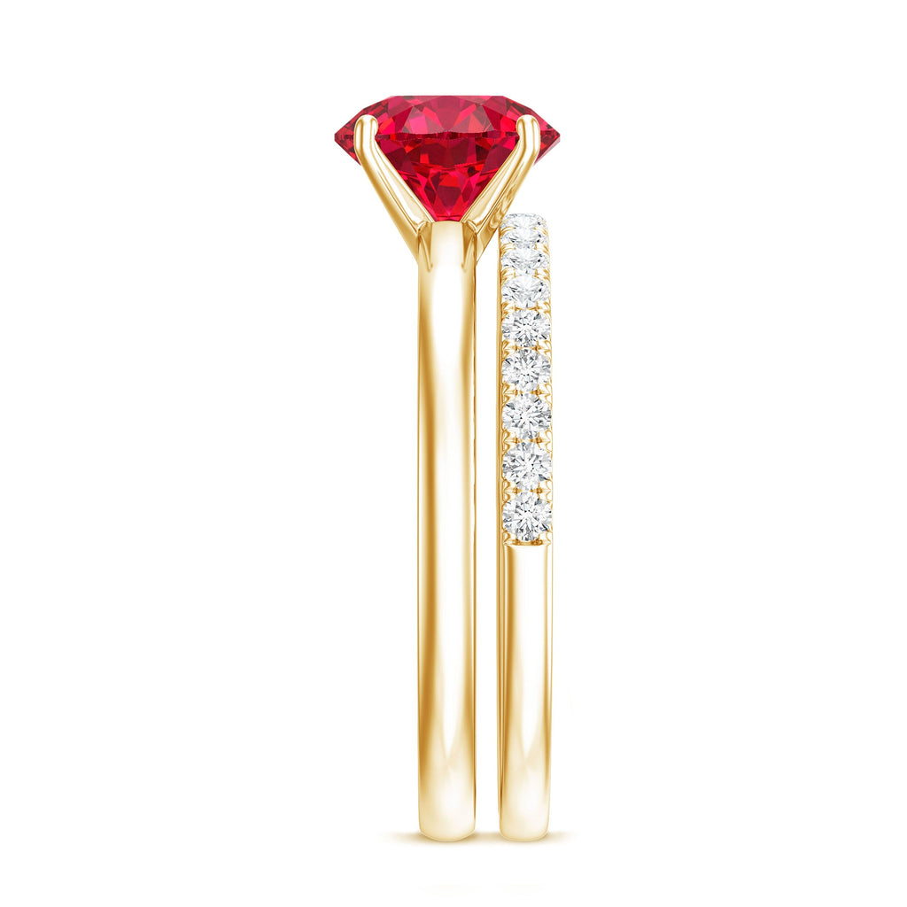 3 CT Solitaire Created Ruby Wedding Ring Set with Diamond