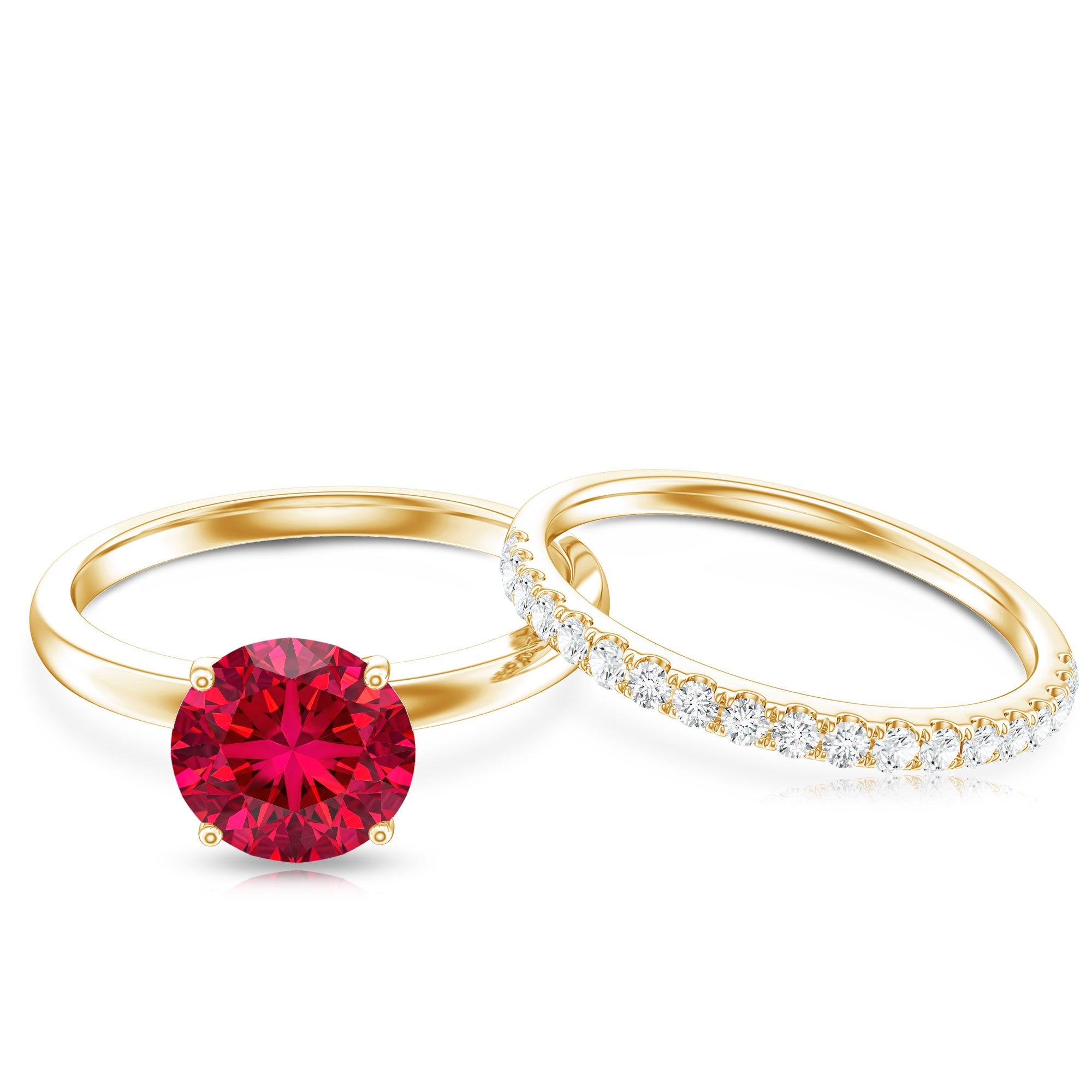 3 CT Solitaire Created Ruby Wedding Ring Set with Diamond