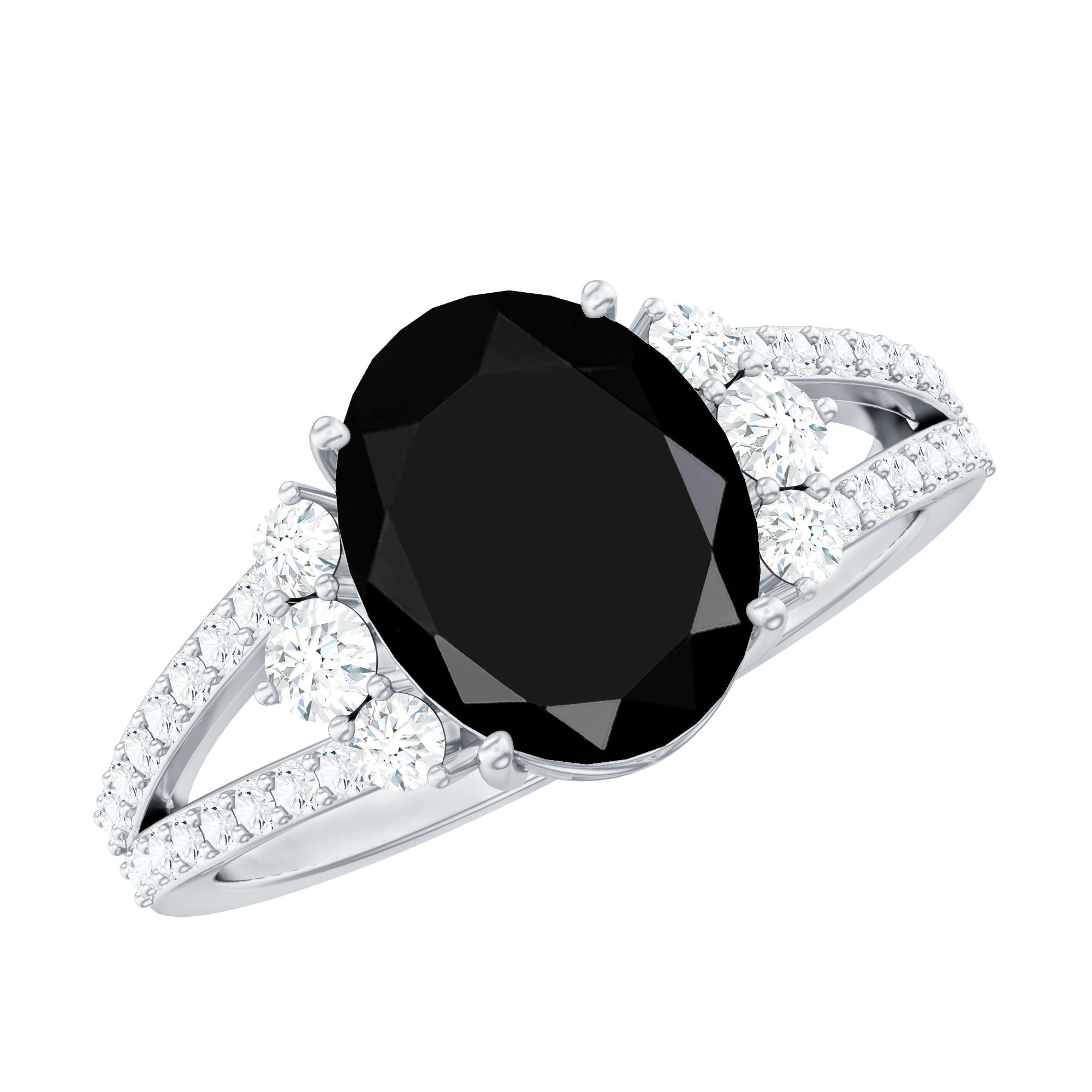 4.2 Carat Lab Grown Black Diamond Oval Engagement Ring with White Diamond Split Shank
