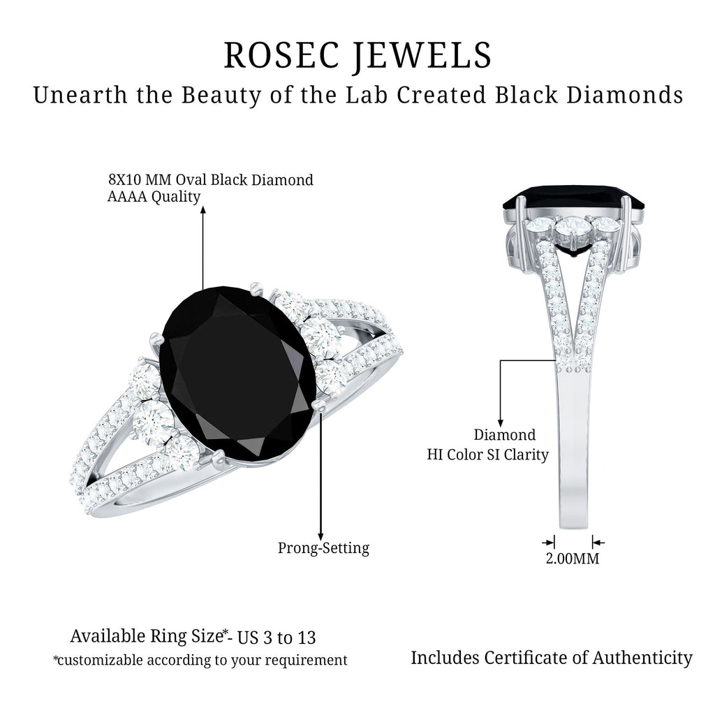 4.2 Carat Lab Grown Black Diamond Oval Engagement Ring with White Diamond Split Shank