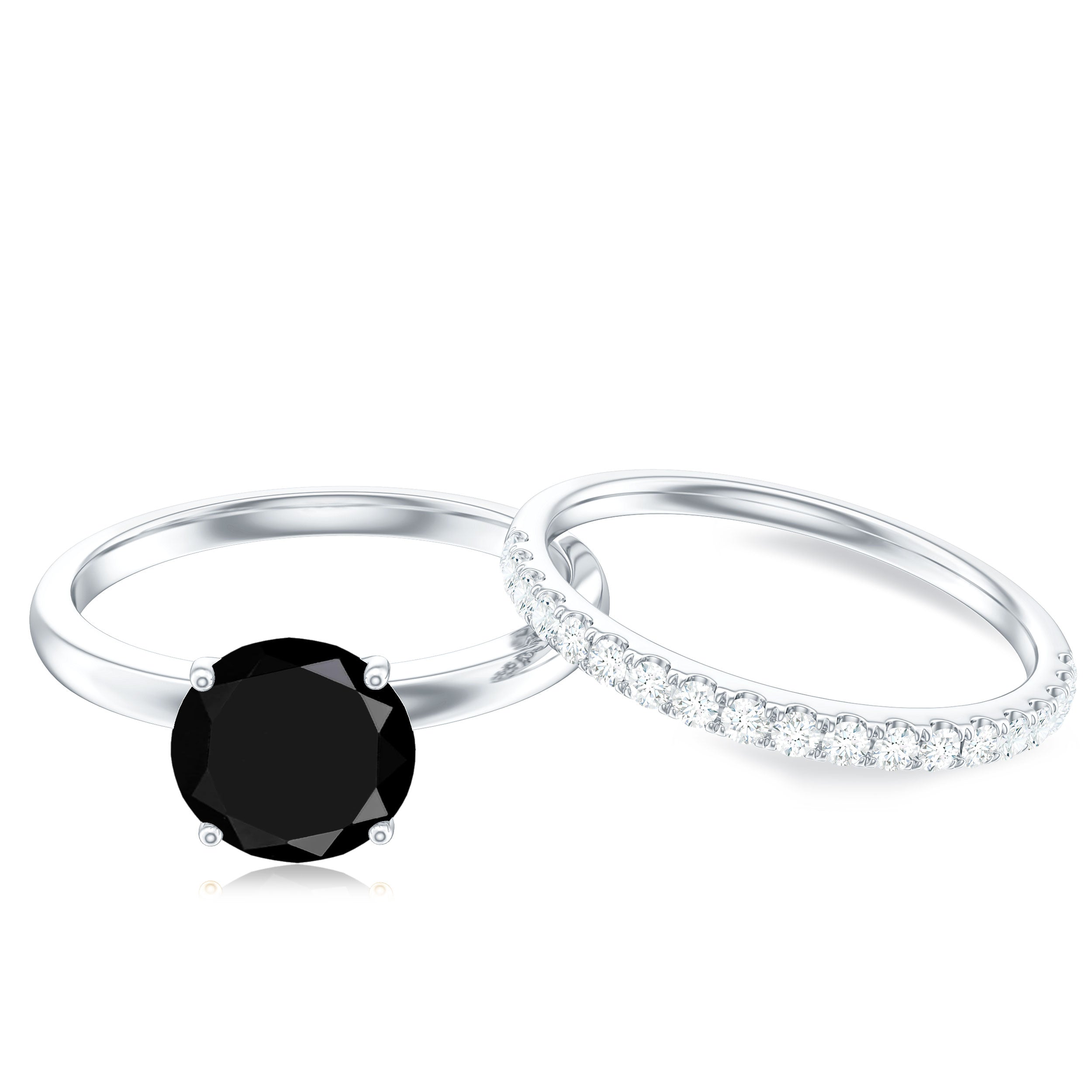 Natural 8mm Black Onyx Solitaire Engagement Rings with Diamond Enhancer