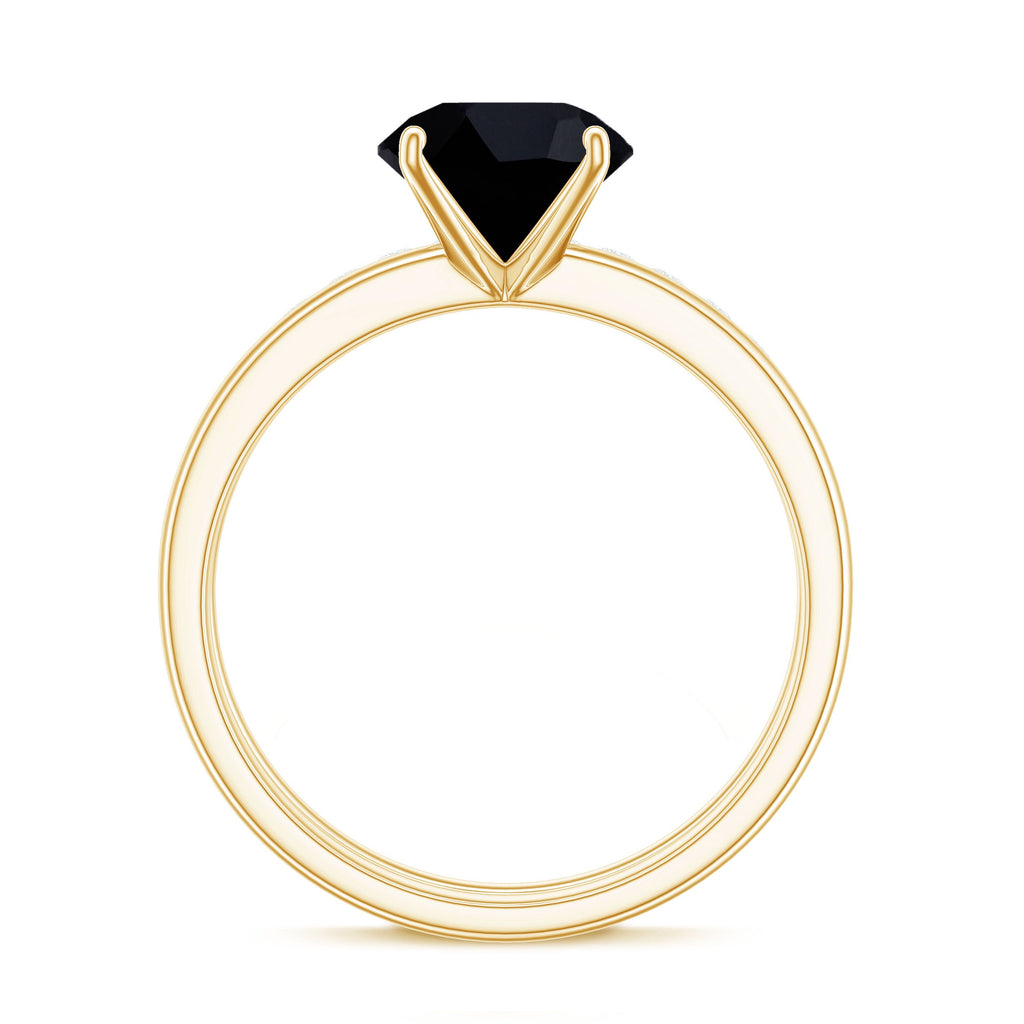 Natural 8mm Black Onyx Solitaire Engagement Rings with Diamond Enhancer
