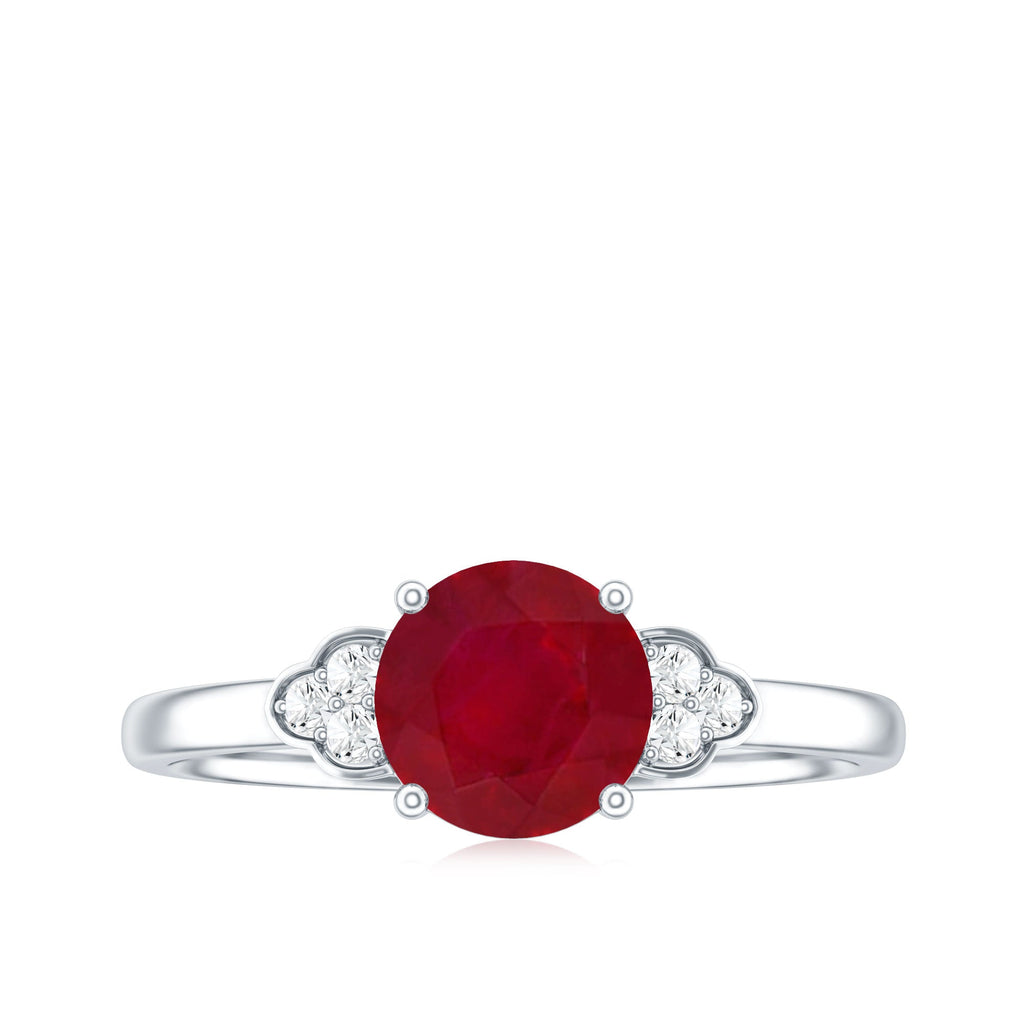 Real 0.6 Carat Ruby Promise Ring with Diamond Trio