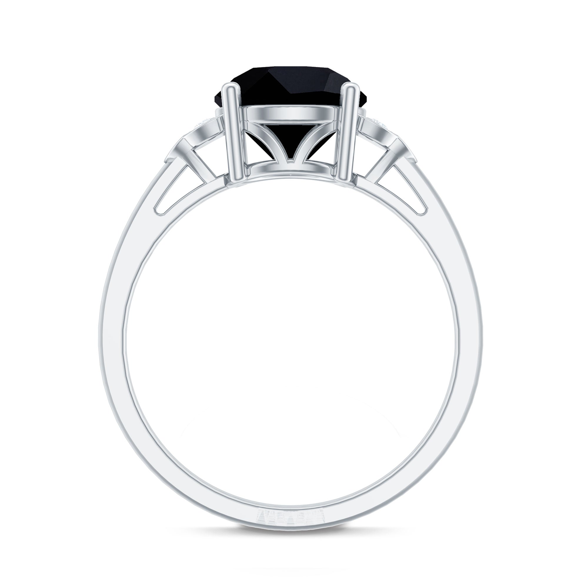 Real Black Onyx Solitaire Engagement Ring with Diamond Trio