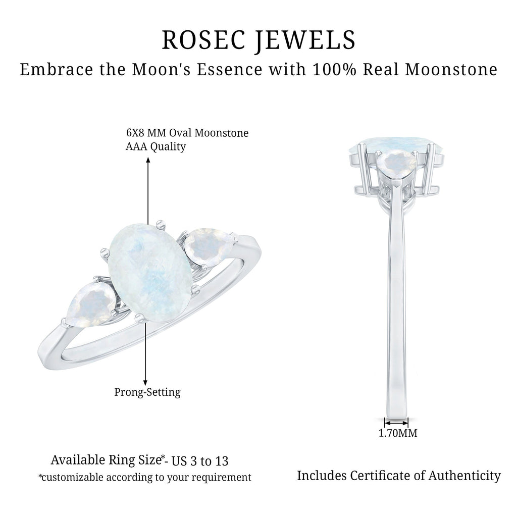 Natural Moonstone Three Stone Engagement Ring