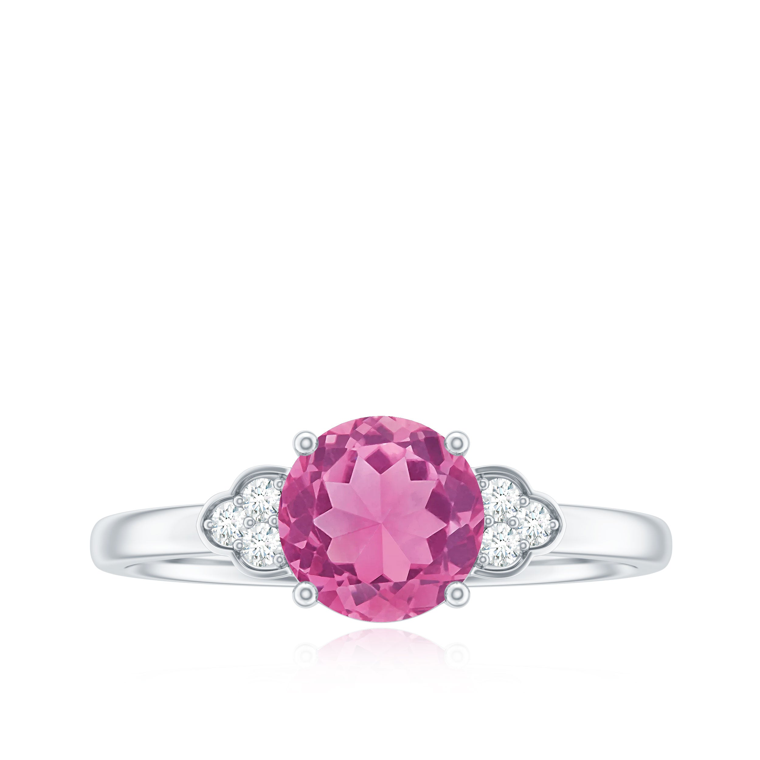 Round Pink Tourmaline Solitaire Engagement Ring with Diamond