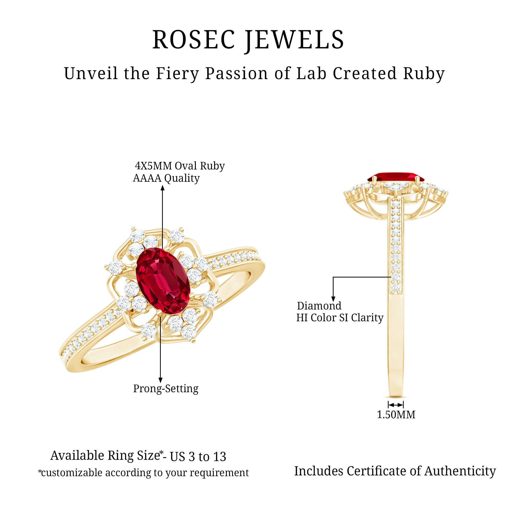 Certified Lab Created Ruby Vintage Inspired Engagement Ring with Diamond