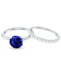 2.7 Carat Round Shape Lab Created Blue Sapphire Solitaire Wedding Ring Set with Diamond Band