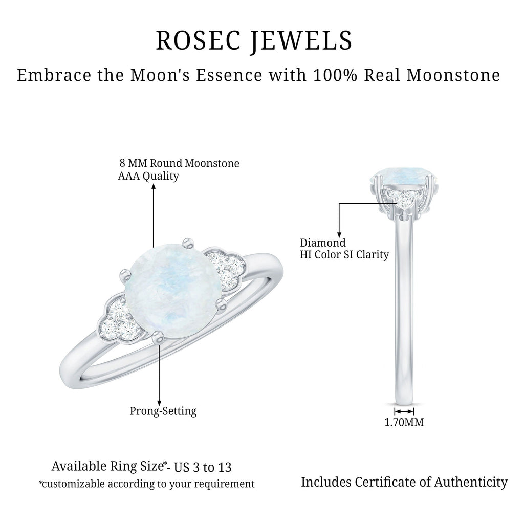 1.50 CT Moonstone Solitaire Engagement Ring with Diamond Trio