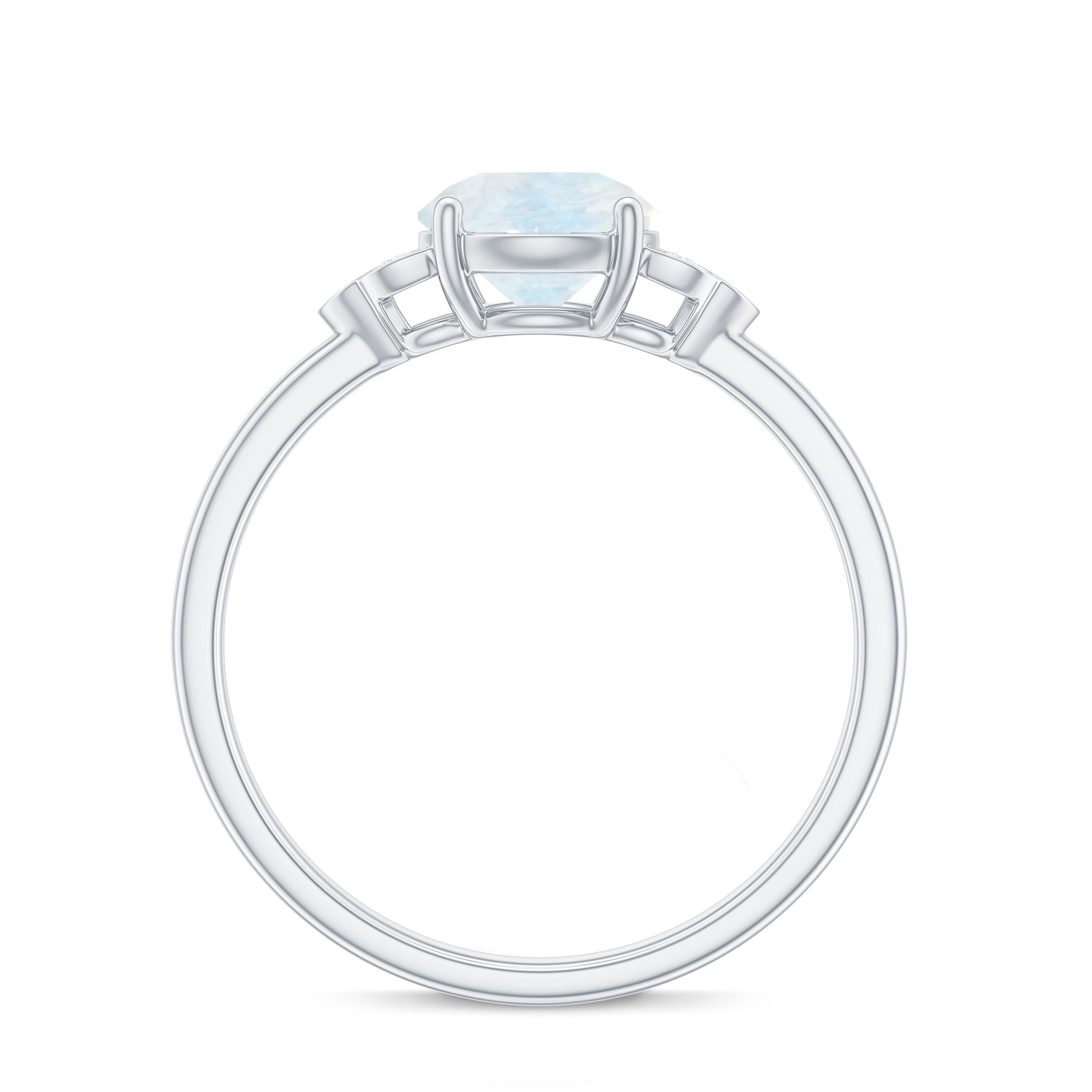 1.50 CT Moonstone Solitaire Engagement Ring with Diamond Trio