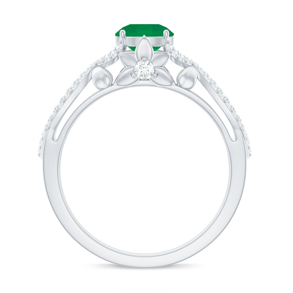 Designer Emerald Crossover Engagement Ring with Diamond
