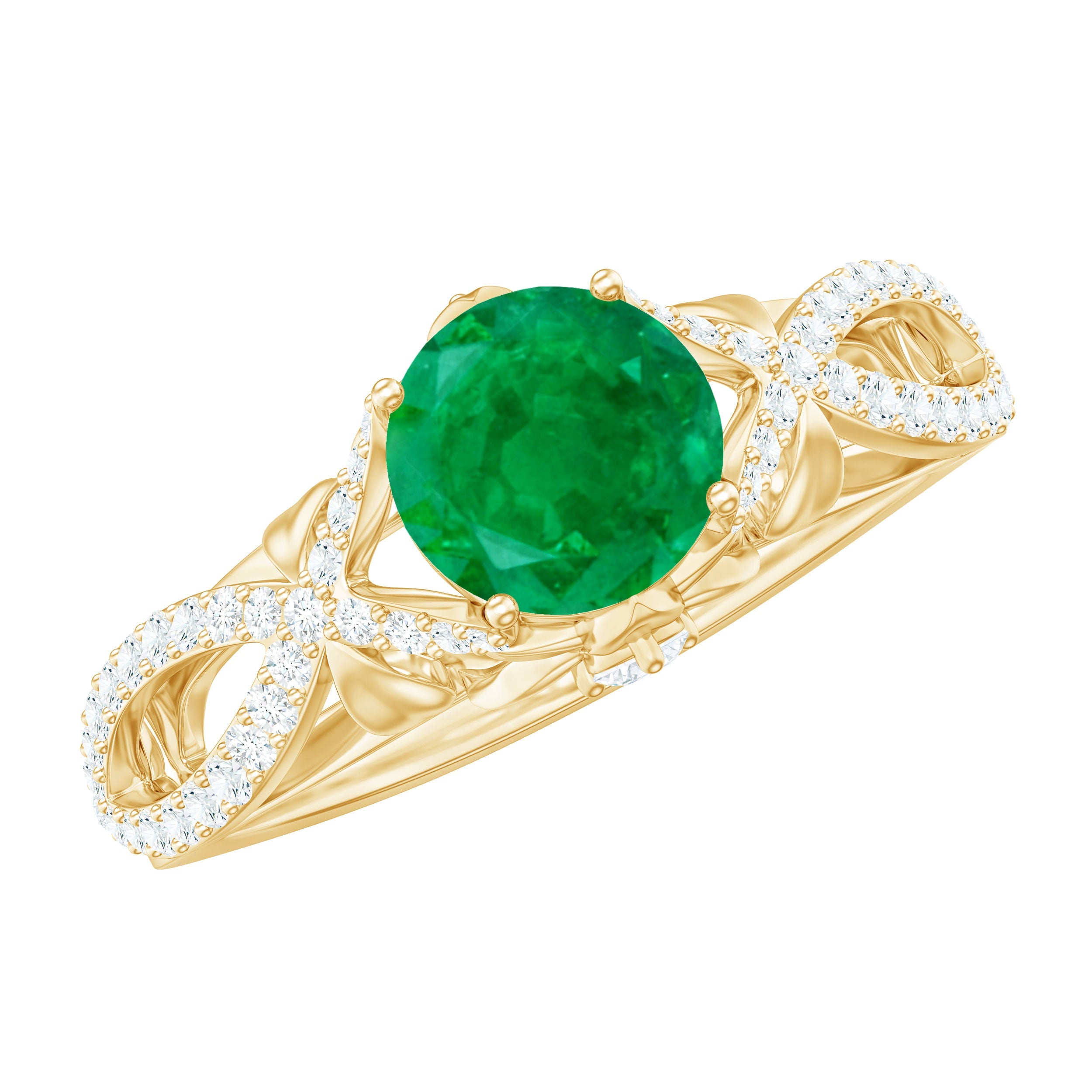 Designer Emerald Crossover Engagement Ring with Diamond