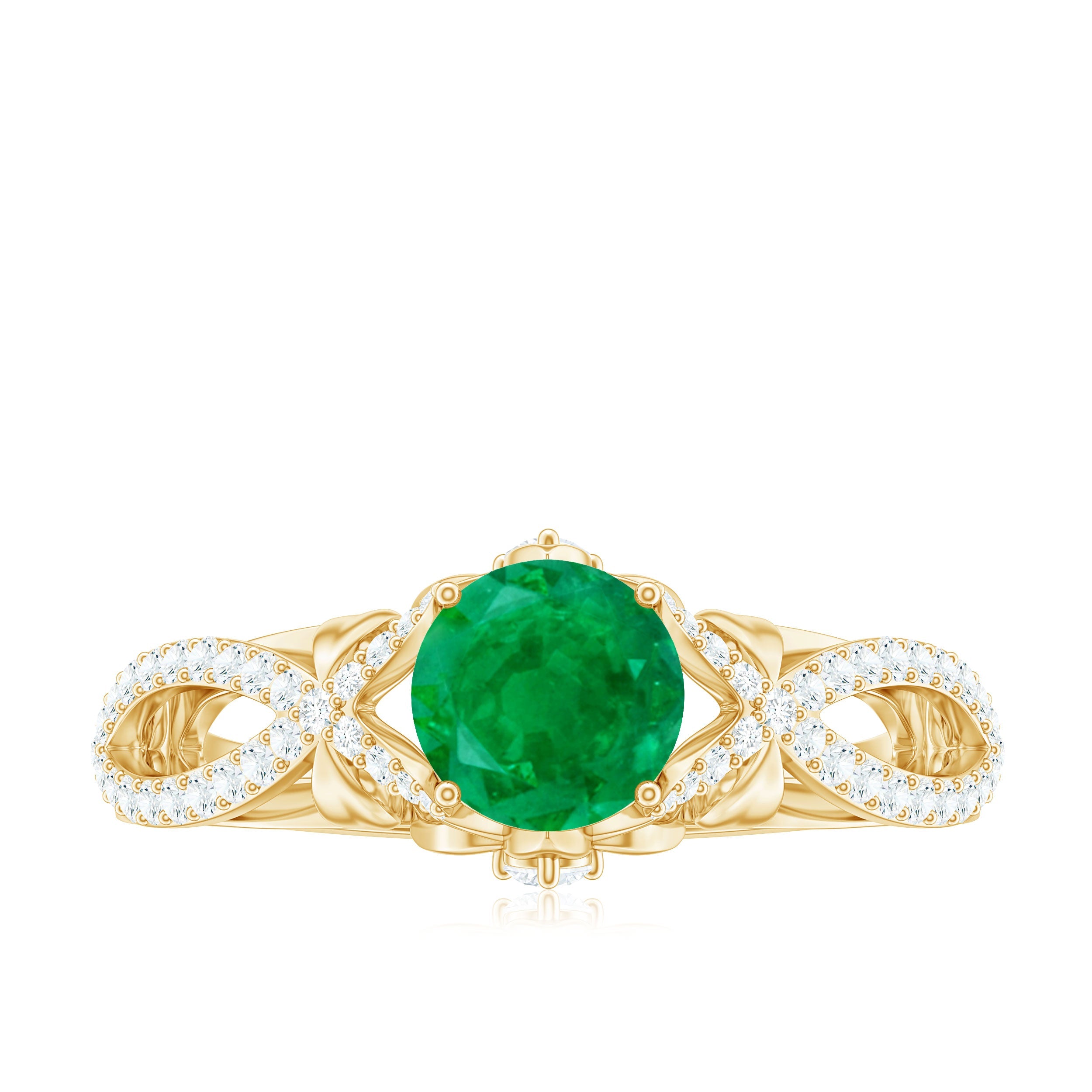 Designer Emerald Crossover Engagement Ring with Diamond