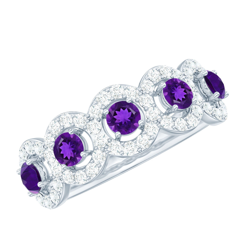 Natural Amethyst Diamond Half Eternity Band Ring for Women