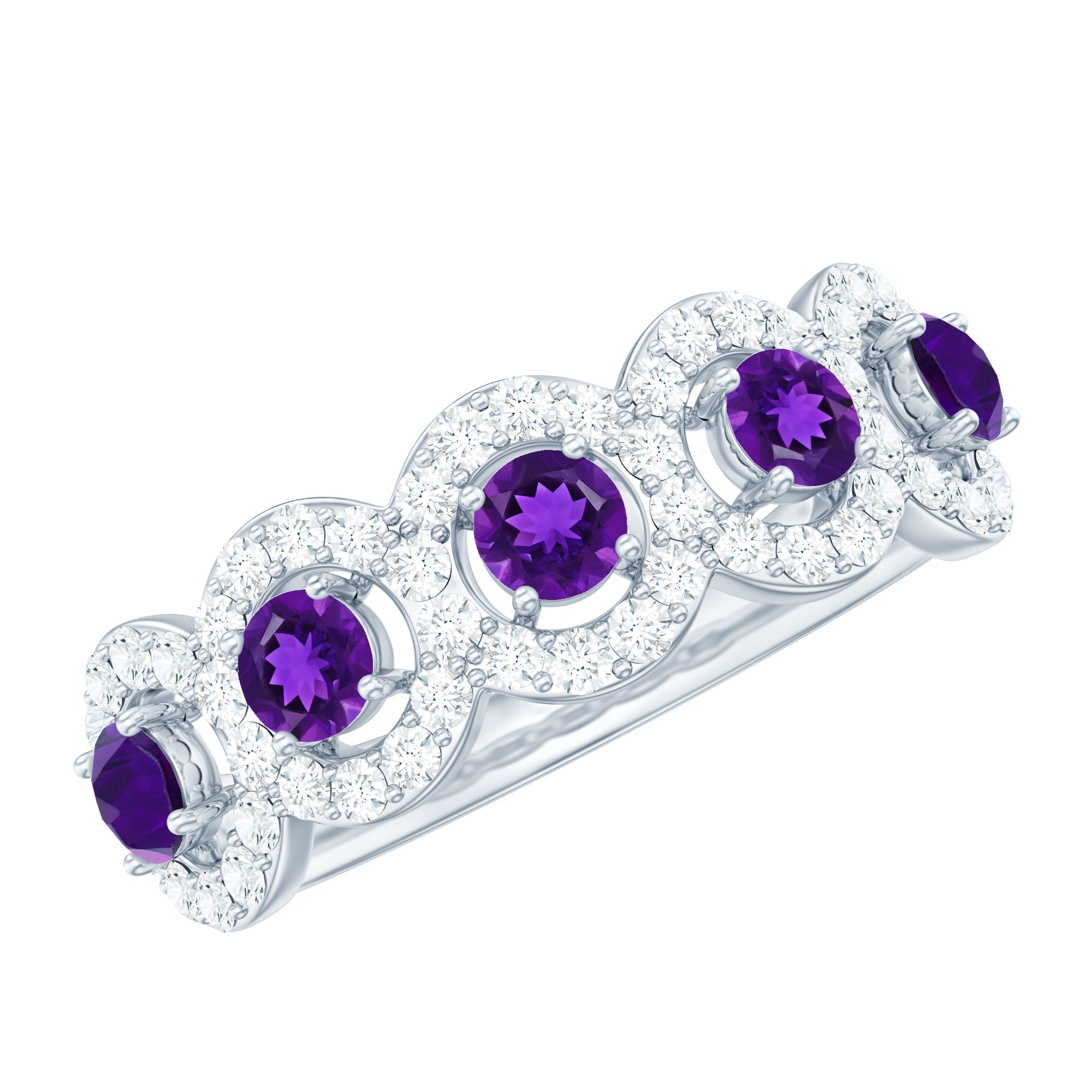 Natural Amethyst Diamond Half Eternity Band Ring for Women